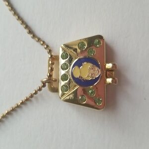 Disney Tinkerbell Envelope Green  Crystal Goldtone Magnetic Y2K Locket Necklace